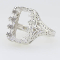 Sterling Silver Semi Mount Ring Setting Emerald OCT 16X10mm Art Deco Vintage Style - Syzjewelry