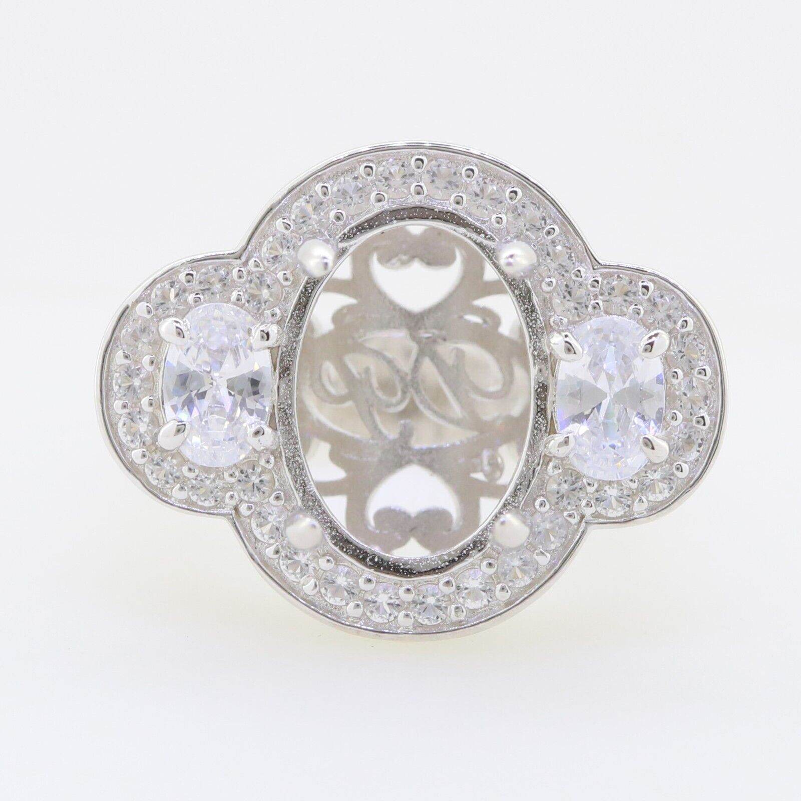 Sterling Silver Semi Mount Ring Setting Oval OV 14X10mm OV6x4 3 Stones - Syzjewelry
