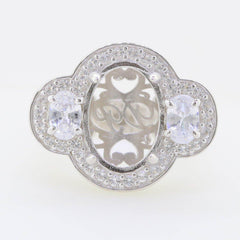 Sterling Silver Semi Mount Ring Setting Oval OV 14X10mm OV6x4 3 Stones - Syzjewelry