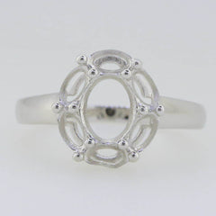 Sterling Silver Semi Mount Ring Setting Oval OV 8X6mm White Topaz PJC1772R - Syzjewelry