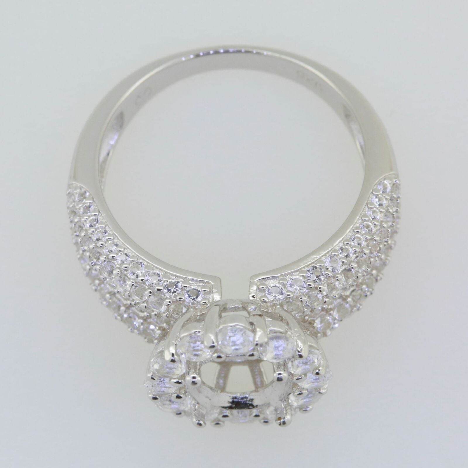 Sterling Silver Semi Mount Ring Setting Oval OV 9x7mm Halo Split Shank - Syzjewelry