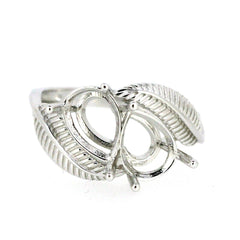 Sterling Silver Semi Mount Ring Setting Pear PE 9x6mm Feather Toi et Moi - Syzjewelry