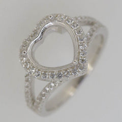 Sterling Silver Semi Mount Ring Setting Heart HT 10x10mm White Topaz - Syzjewelry