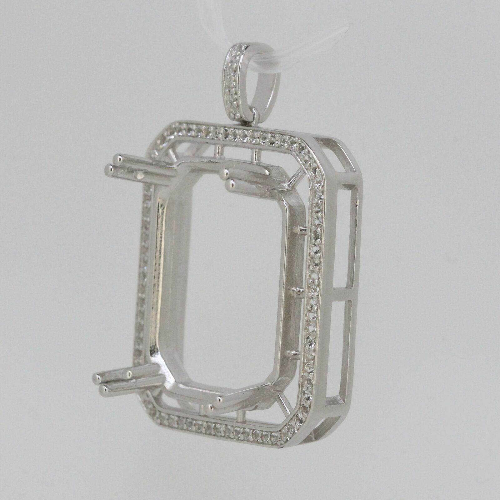 Sterling Silver Semi Mount Pendant Setting OCT 25x20mm Halo w/ White Topaz - Syzjewelry