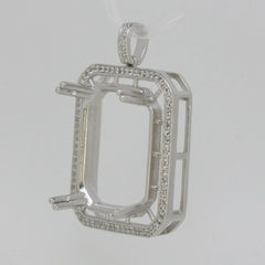 Sterling Silver Semi Mount Pendant Setting OCT 25x20mm Halo w/ White Topaz - Syzjewelry