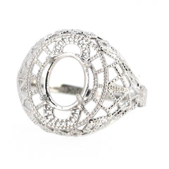 Art Deco Style Sterling Silver Semi Mount Ring Setting Oval OV 9x7mm White Topaz - Syzjewelry