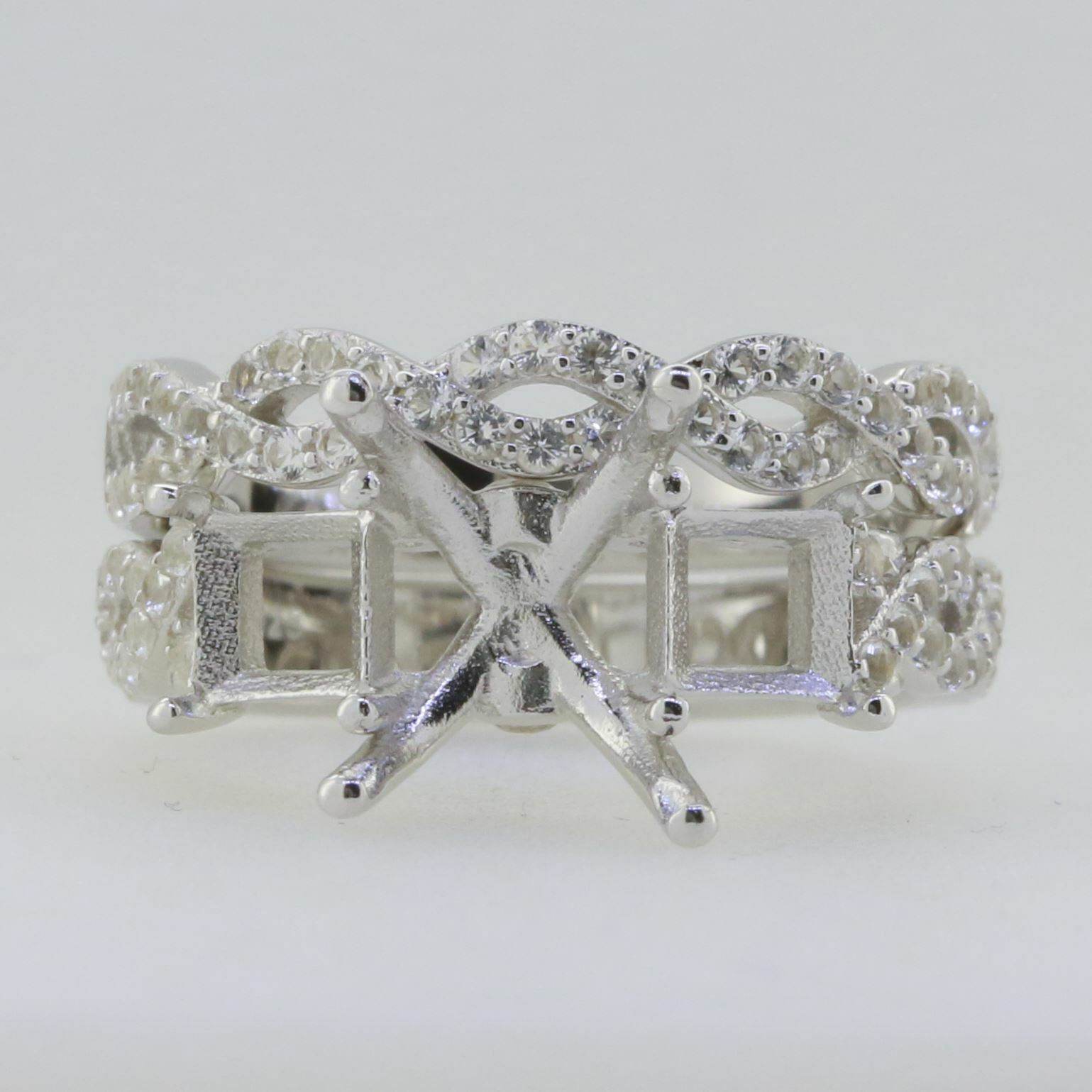 Sterling Silver Semi Mount Ring Setting Emerald OCT 10X8mm SQ5x5 3 Stone - Syzjewelry