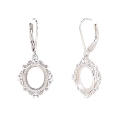 Sterling Silver Semi Mount Earrings Setting OV 11x9mm Cab Dangle White - Syzjewelry