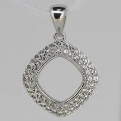 Sterling Silver Semi Mount Pendant Setting Cushion Cu 8x8mm Double Halo Topaz So - Syzjewelry