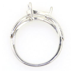 Sterling Silver Semi Mount Ring Setting Pear PE 9x6mm Feather Theme White Topaz - Syzjewelry