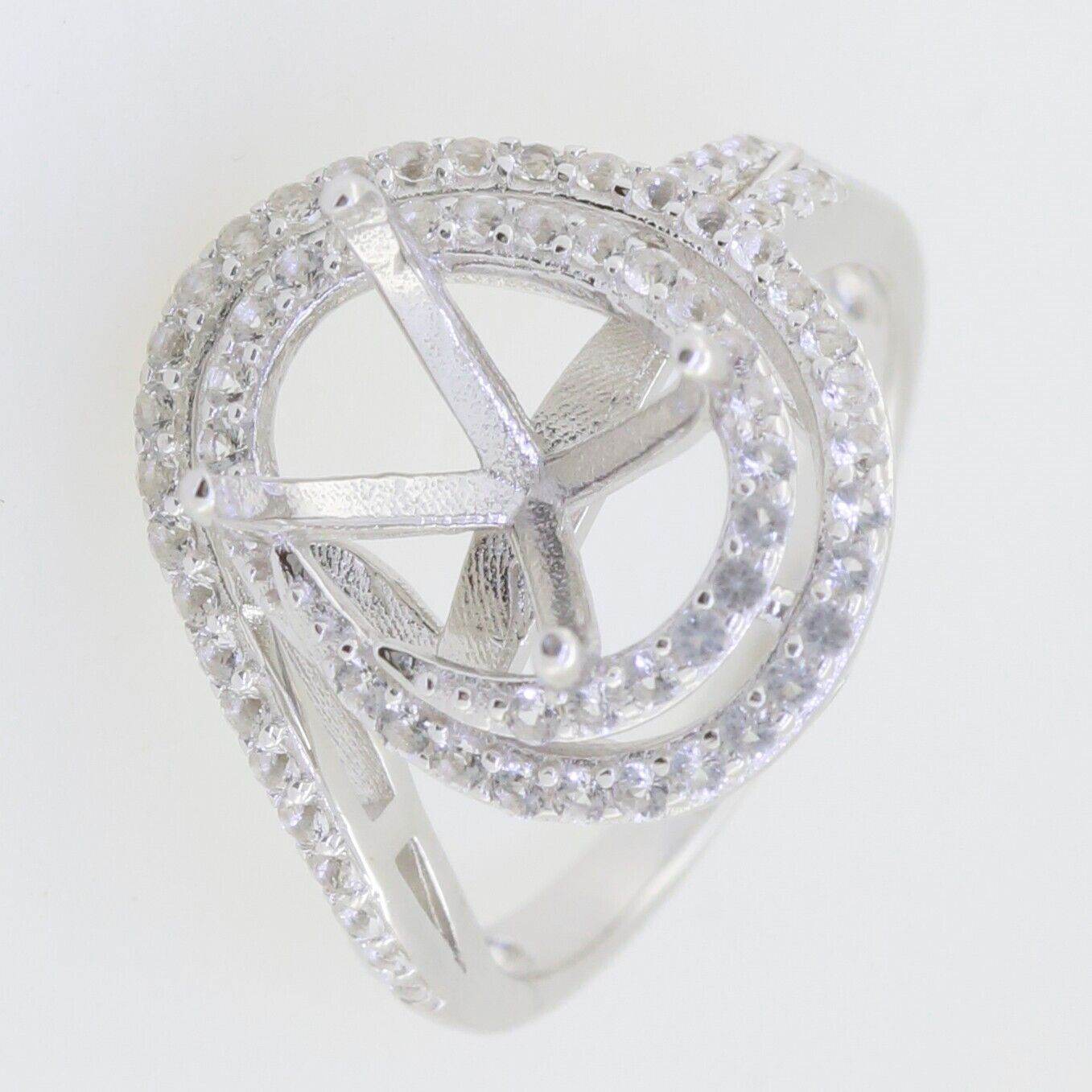 Sterling Silver Semi Mount Ring Setting Oval OV 11X9mm Halo Topaz 16820R - Syzjewelry