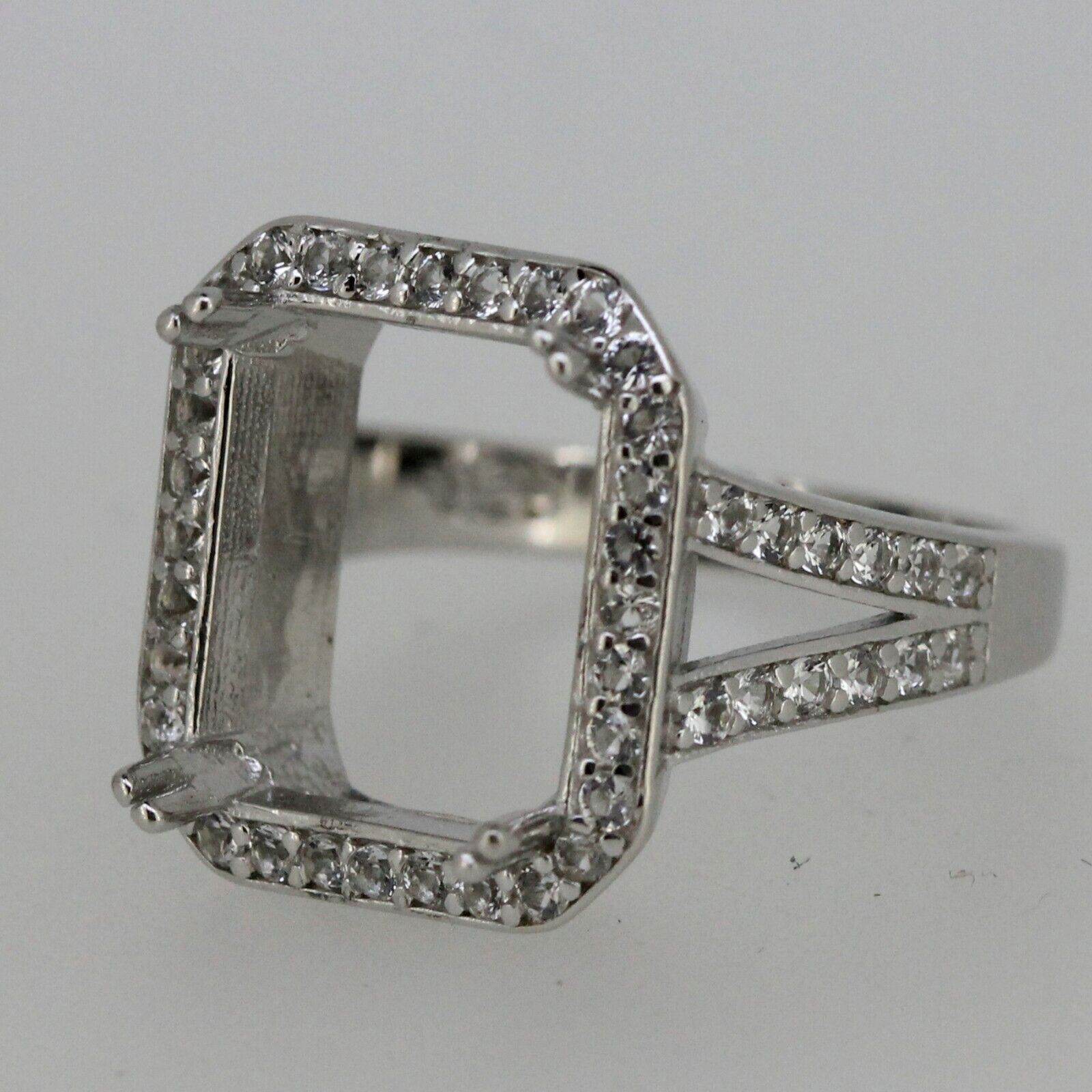 Sterling Silver Semi Mount Ring Setting Emerald OCT 12x10mm Halo White Topaz - Syzjewelry