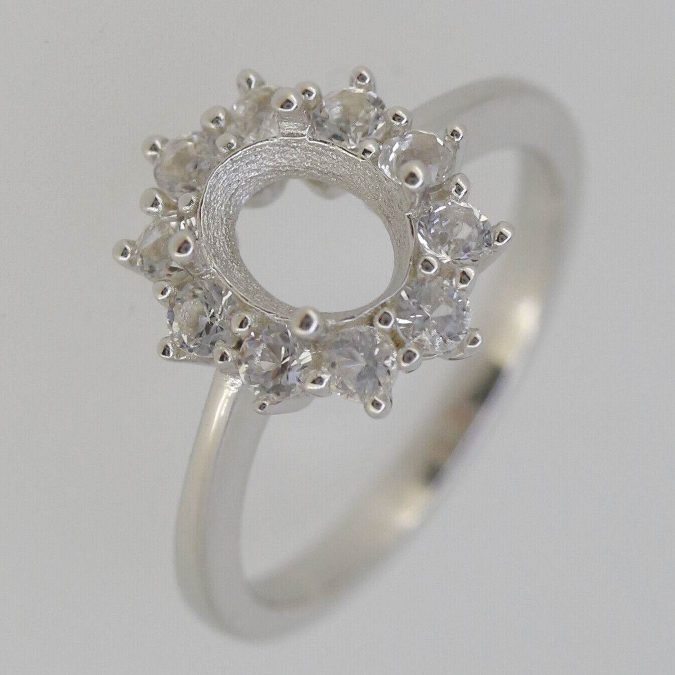 Sterling Silver Semi Mount Ring Setting Oval OV 8x6mm Halo White Topaz PJC33 - Syzjewelry