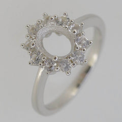 Sterling Silver Semi Mount Ring Setting Oval OV 8x6mm Halo White Topaz PJC33 - Syzjewelry