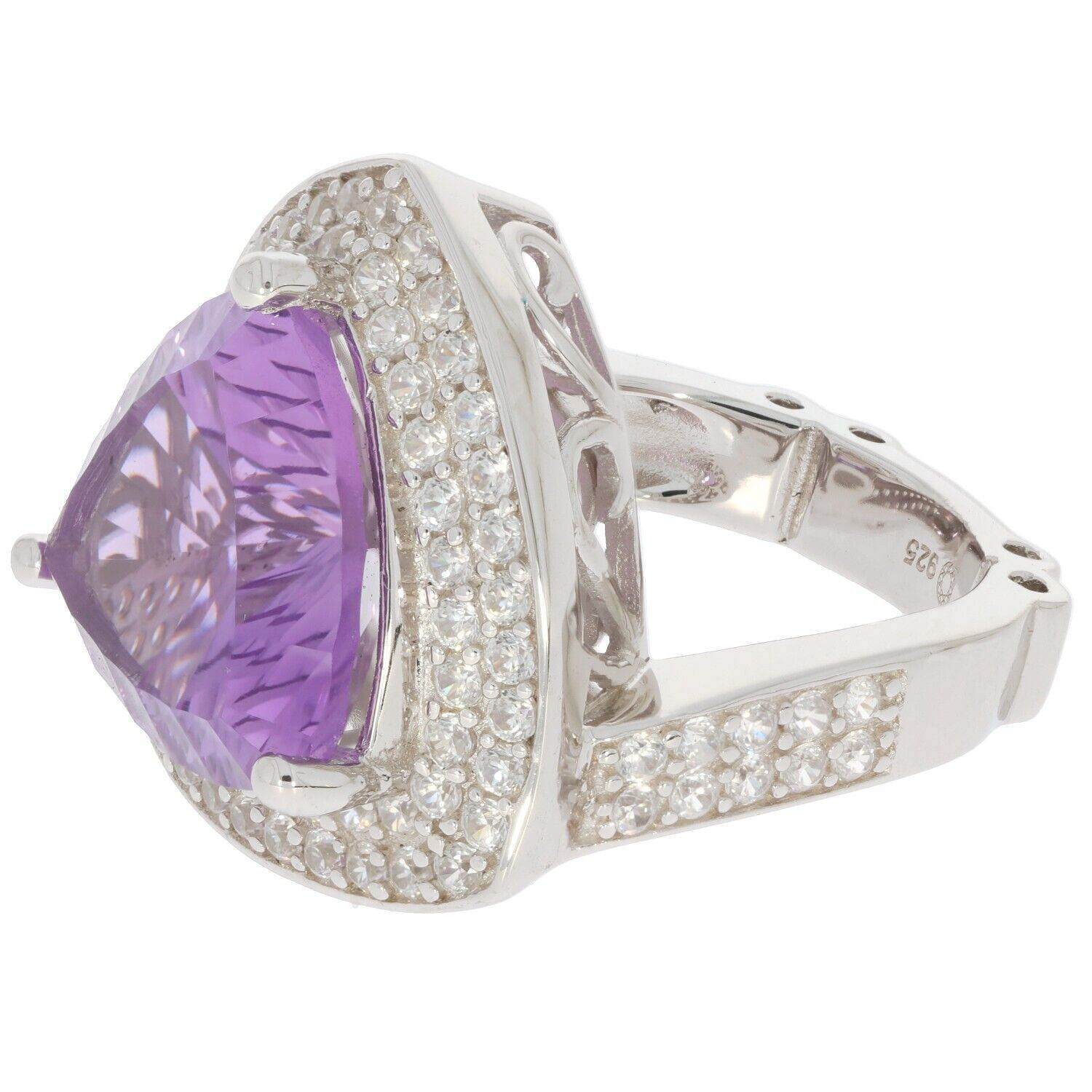 Sterling Silver Semi Mount Ring Setting Trillion TRI 14X14mm Double Halo - Syzjewelry