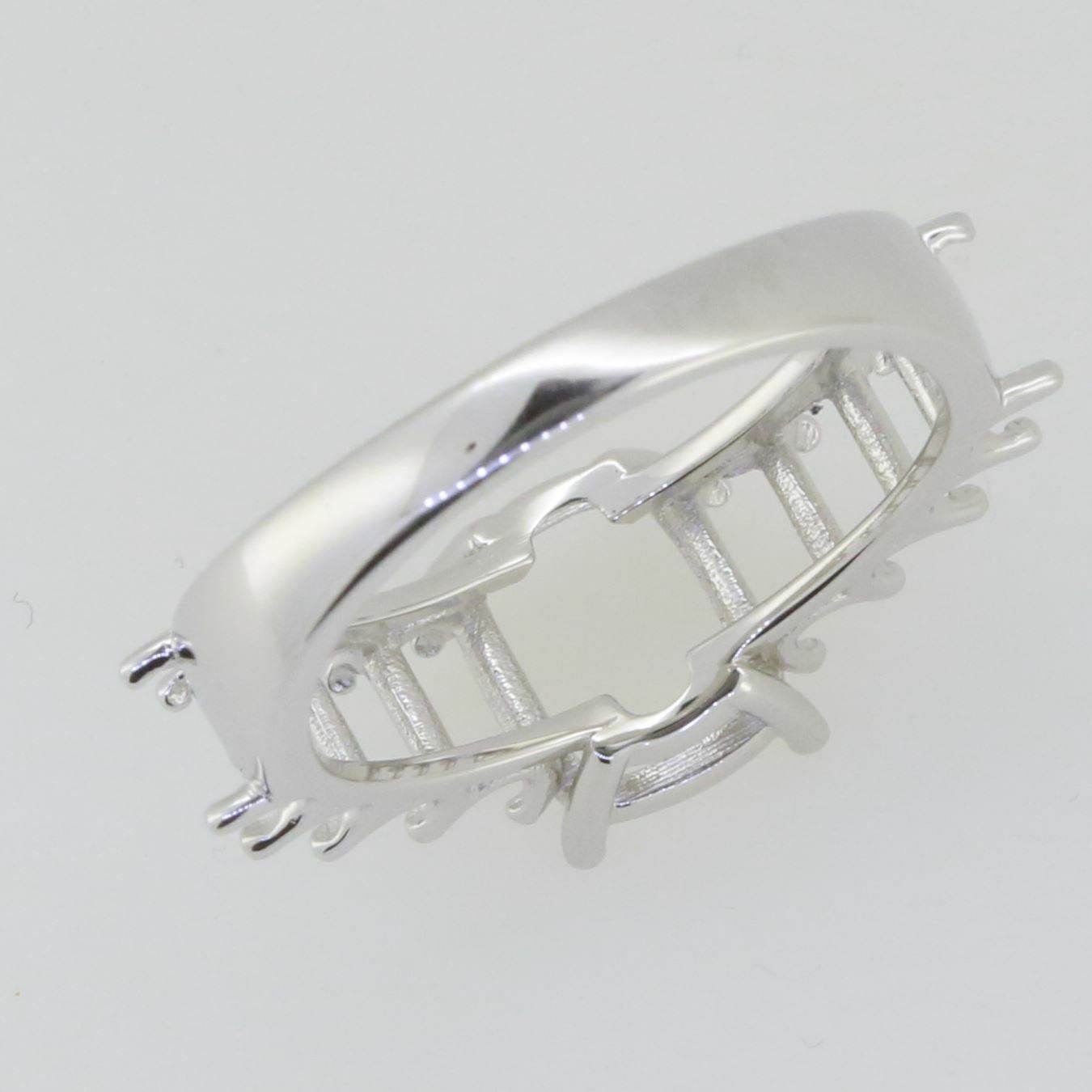 14K White Gold Semi Mount Ring Setting Cushion CU 9x7mm OCT 5x3mm - Syzjewelry