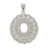 Sterling Silver Semi Mount Pendant Setting Oval OV 9X7mm Triple Halo Accent - Syzjewelry