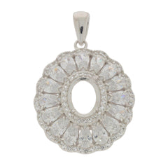 Sterling Silver Semi Mount Pendant Setting Oval OV 9X7mm Triple Halo Accent - Syzjewelry