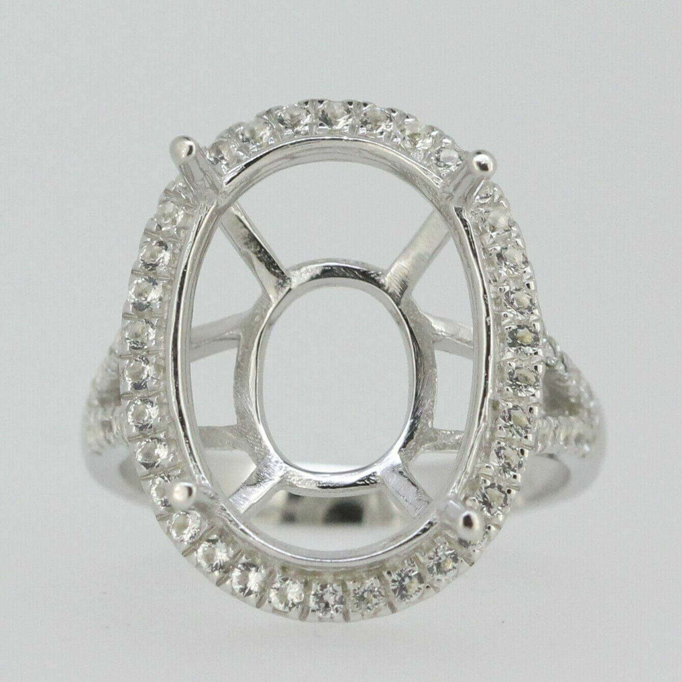 Sterling Silver Semi Mount Ring Setting Oval OV 20x15mm Double Halo Topaz - Syzjewelry