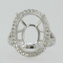 Sterling Silver Semi Mount Ring Setting Oval OV 20x15mm Double Halo Topaz - Syzjewelry