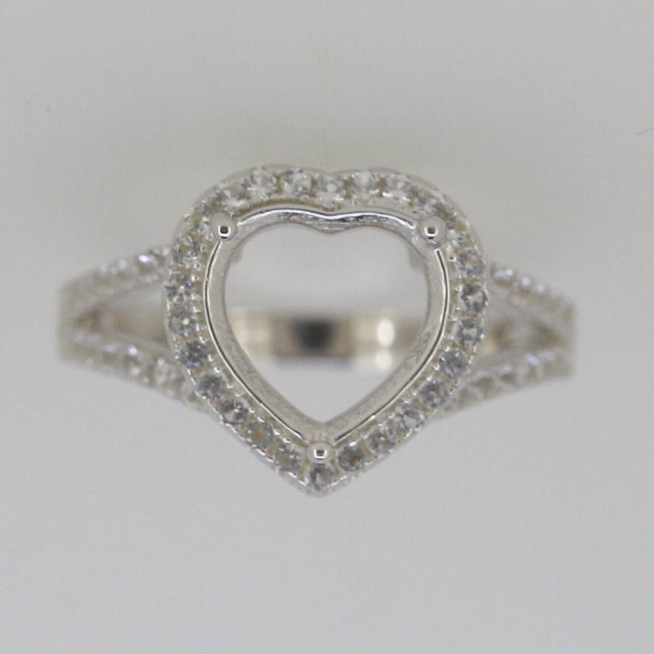 Sterling Silver Semi Mount Ring Setting Heart HT 10x10mm White Topaz - Syzjewelry