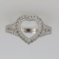 Sterling Silver Semi Mount Ring Setting Heart HT 10x10mm White Topaz - Syzjewelry