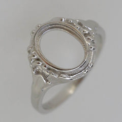 Sterling Silver Semi Mount Ring Setting Oval OV 10x8mm Art Deco Style - Syzjewelry