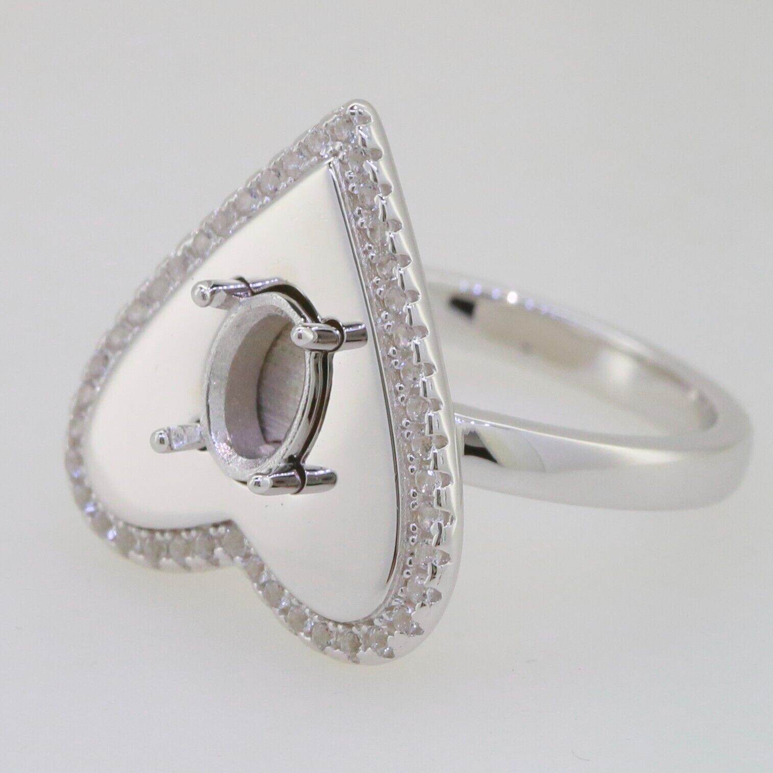 Solid Sterling Silver Semi Mount Ring Setting Oval OV 7x5mm Heart Halo - Syzjewelry