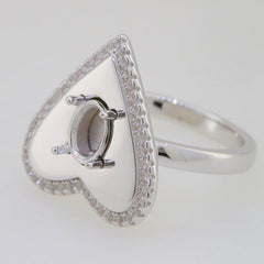 Solid Sterling Silver Semi Mount Ring Setting Oval OV 7x5mm Heart Halo - Syzjewelry
