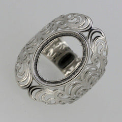 Sterling Silver Semi Mount Ring Setting Oval OV 15x11mm Cabochon Filigree - Syzjewelry