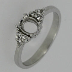 Sterling Silver Semi Mount Ring Setting Oval OV 7x5mm With Accent White Topaz So - Syzjewelry