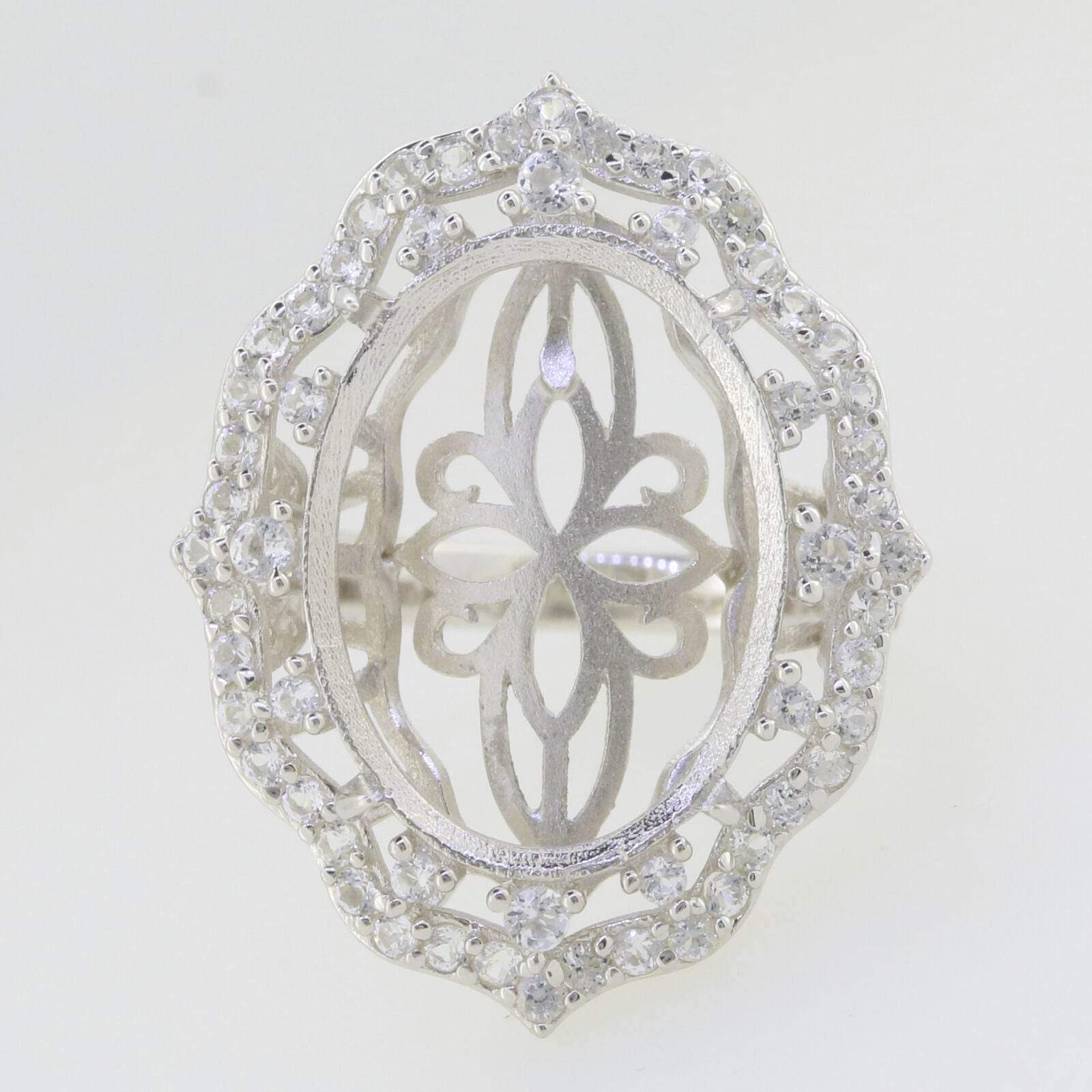 Sterling Silver Semi Mount Ring Setting Cab Oval OV 20x15mm Halo Accent - Syzjewelry