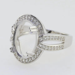 Sterling Silver Semi Mount Ring Setting Oval OV 14x10mm Halo Split Sha - Syzjewelry