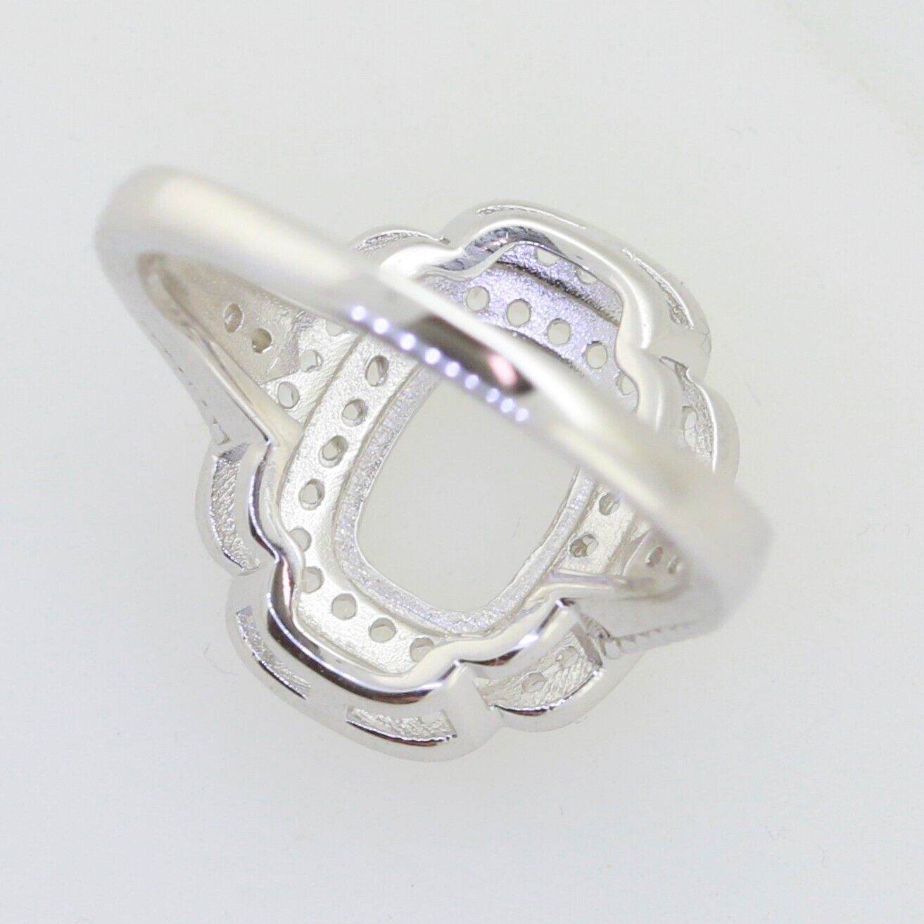 Sterling Silver Semi Mount Ring Setting Cushion CU 8x6mm Double Halo - Syzjewelry