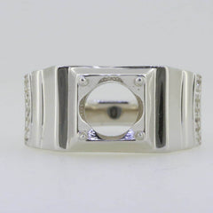 Men's Sterling Silver Semi Mount Ring Setting Round RD 8x8mm Ring with Accent - Syzjewelry
