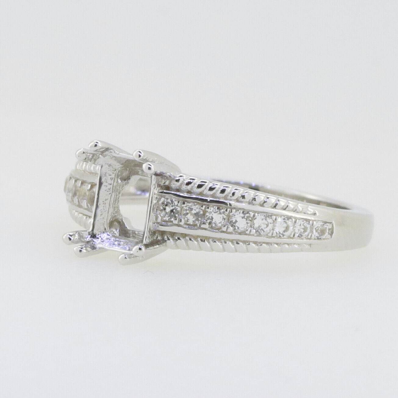 Sterling Silver Semi Mount Ring Setting Cushion Cu 7x5mm Milgrain Topaz - Syzjewelry