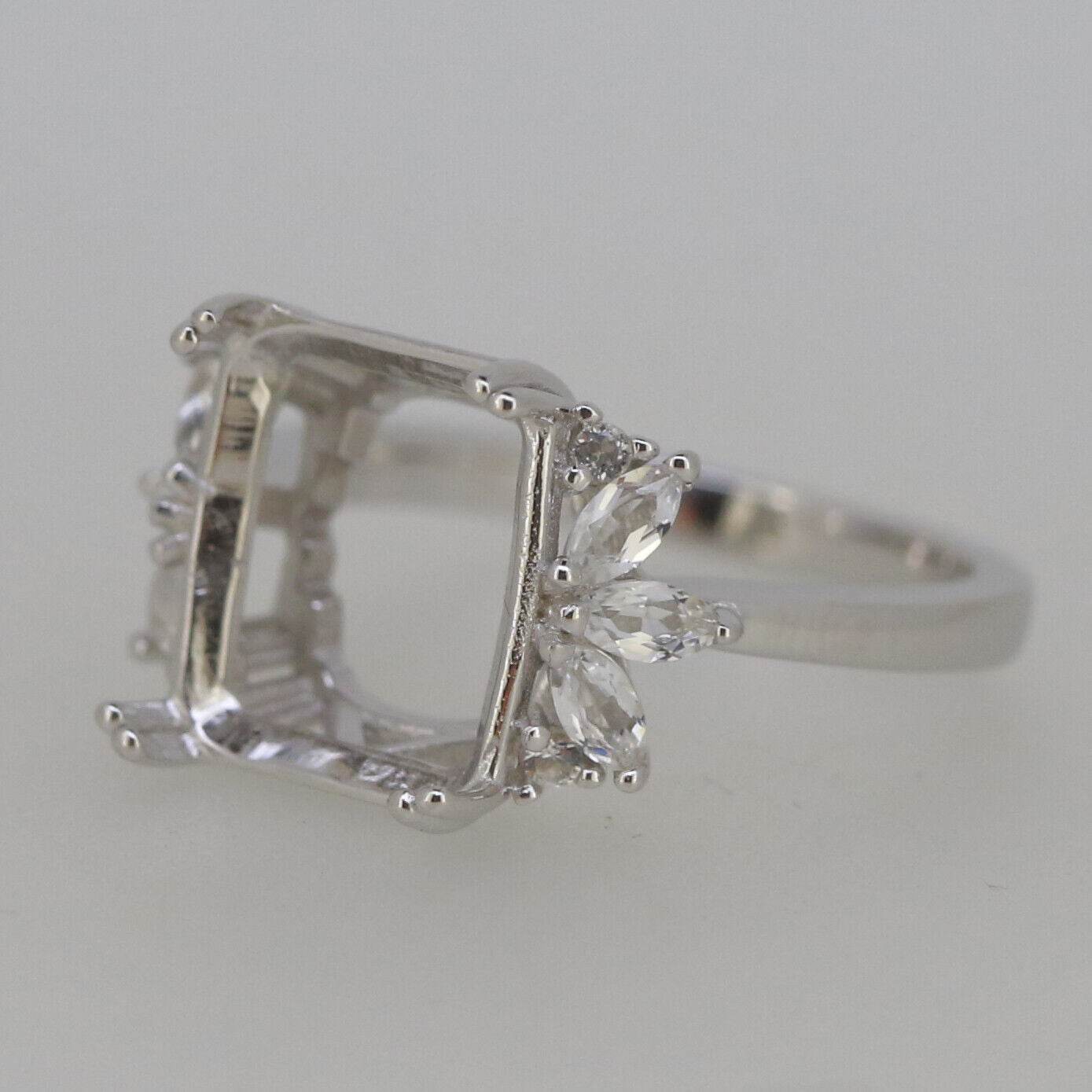 Sterling Silver Semi Mount Ring Setting Emerald OCT 12X10mm White Topaz Solid - Syzjewelry