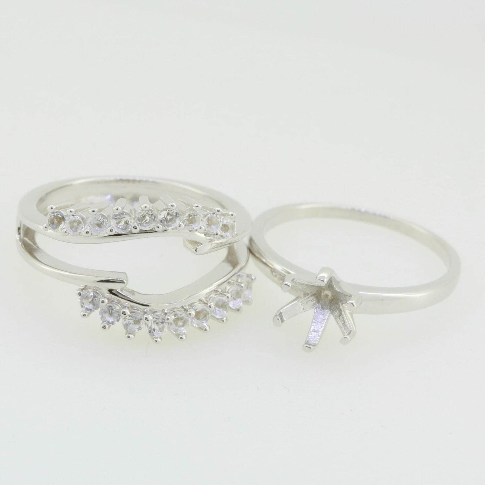 2 piece Set Sterling Silver Semi Mount Ring Setting Round RD 7x7mm Wh PJC50 - Syzjewelry