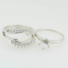 2 piece Set Sterling Silver Semi Mount Ring Setting Round RD 7x7mm Wh PJC50 - Syzjewelry