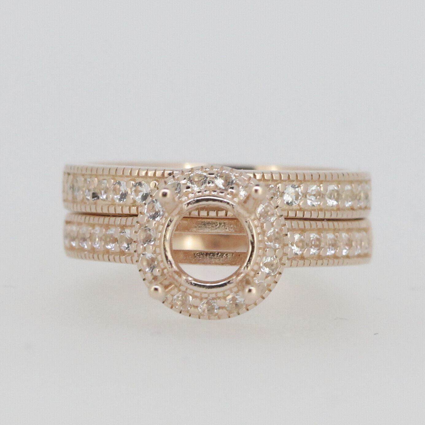 2 Piece 14K Rose Gold Semi Mount Ring Setting Round RD 6.5x6.5mm Halo Engagement - Syzjewelry
