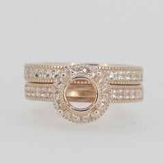 2 Piece 14K Rose Gold Semi Mount Ring Setting Round RD 6.5x6.5mm Halo Engagement - Syzjewelry