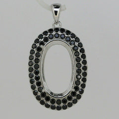 Sterling Silver Semi Mount Pendant Setting Oval OV 20x16mm Black Spinel Halo - Syzjewelry