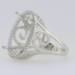 Sterling Silver Semi Mount Ring Setting Oval OV 21x16mm White Topaz - Syzjewelry