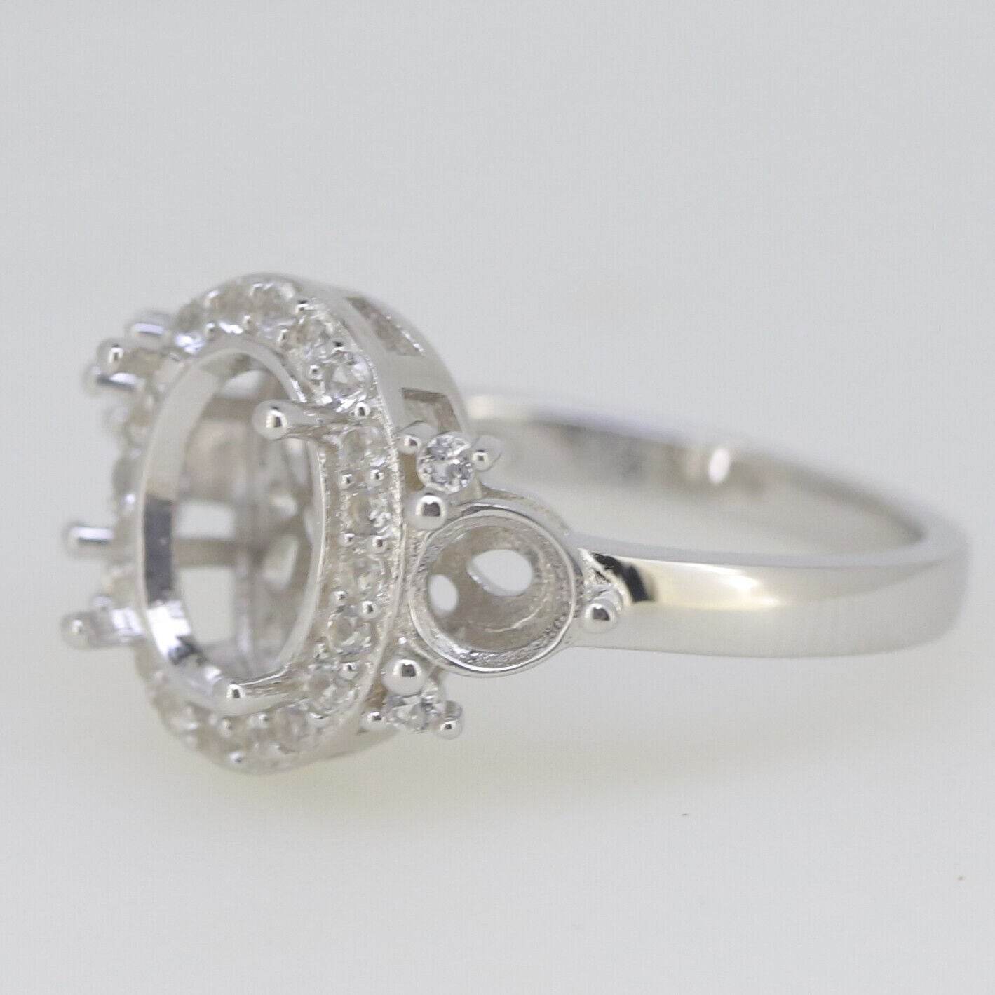 Sterling Silver Semi Mount Ring Setting OV 10x8mm RD 5x5mm White Topaz - Syzjewelry