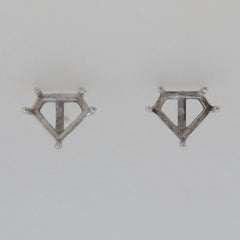 14K White Gold Semi Mount Earrings Stud Setting Pentagonal 7.5x6.5mm - Syzjewelry