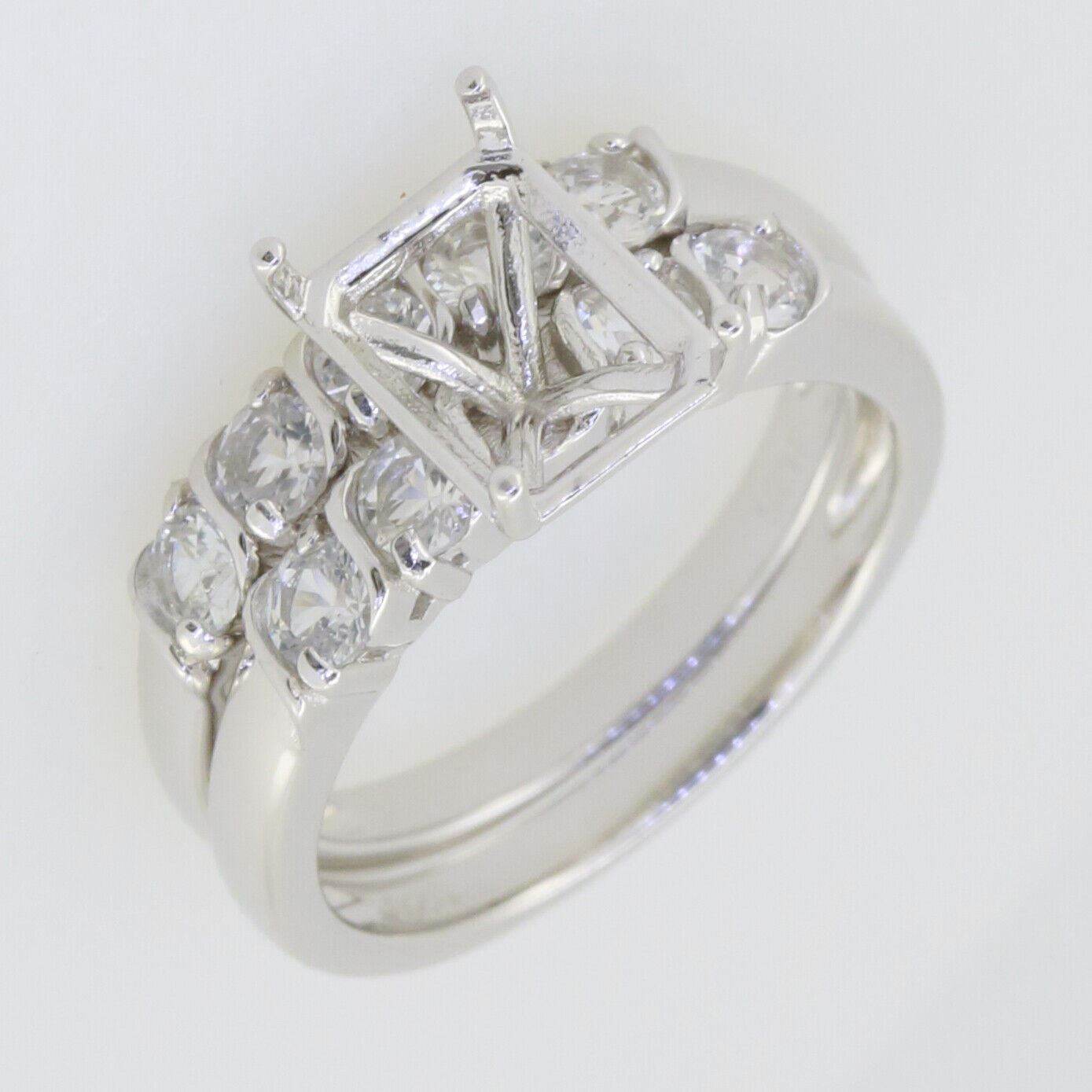 2 piece Set 14K White Gold Semi Mount Ring Setting Emerald OCT 7x5mm Engagement - Syzjewelry