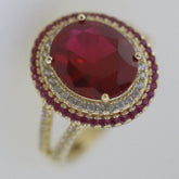 14K Yellow Gold Semi Mount Ring Setting Oval OV 12x10mm Double Halo - Syzjewelry