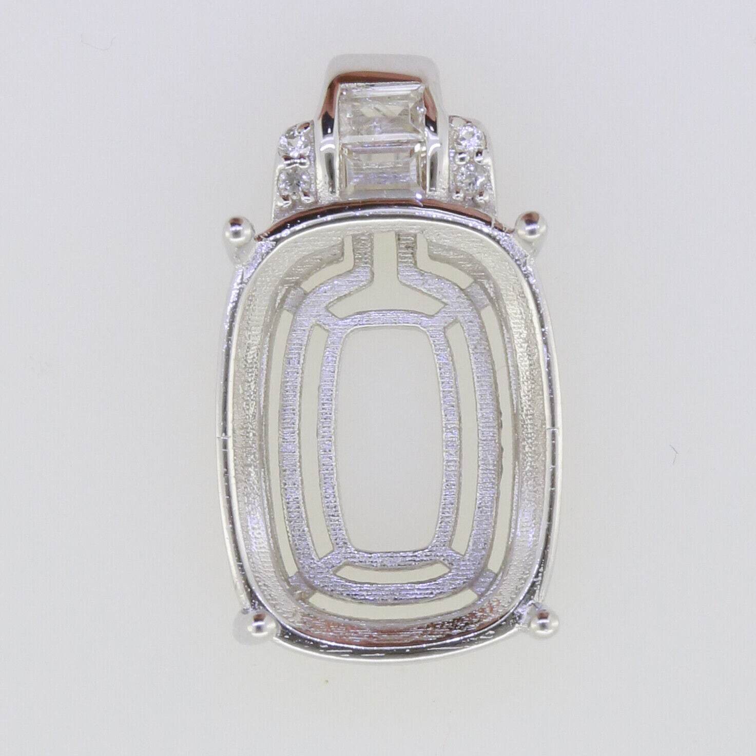 Sterling Silver Semi Mount Pendant Setting Cushion Cu 16X12mm - Syzjewelry