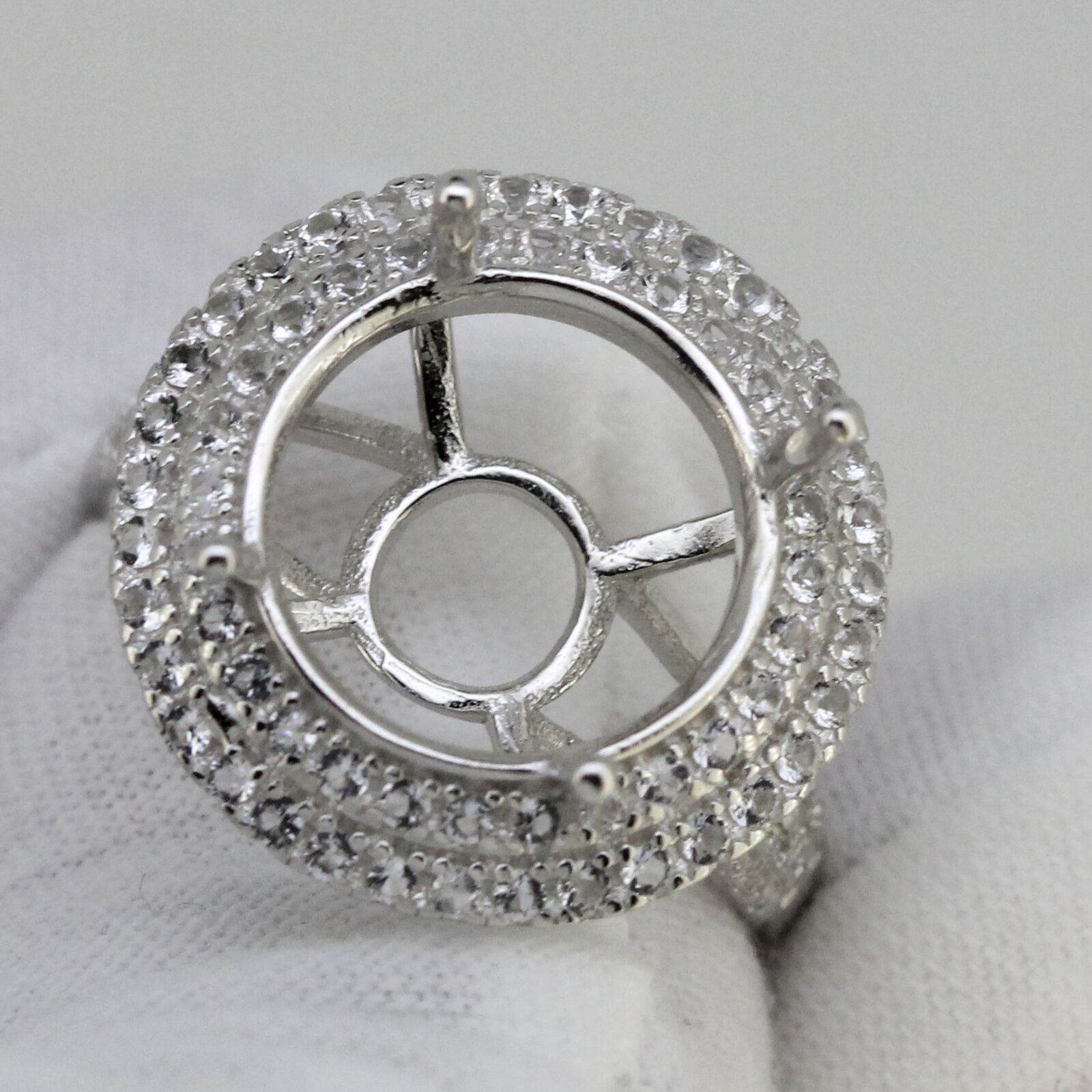 Sterling Silver Semi Mount Ring Setting Round RD 13x13mm Double Halo White Topaz - Syzjewelry