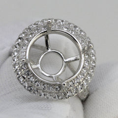 Sterling Silver Semi Mount Ring Setting Round RD 13x13mm Double Halo White Topaz - Syzjewelry